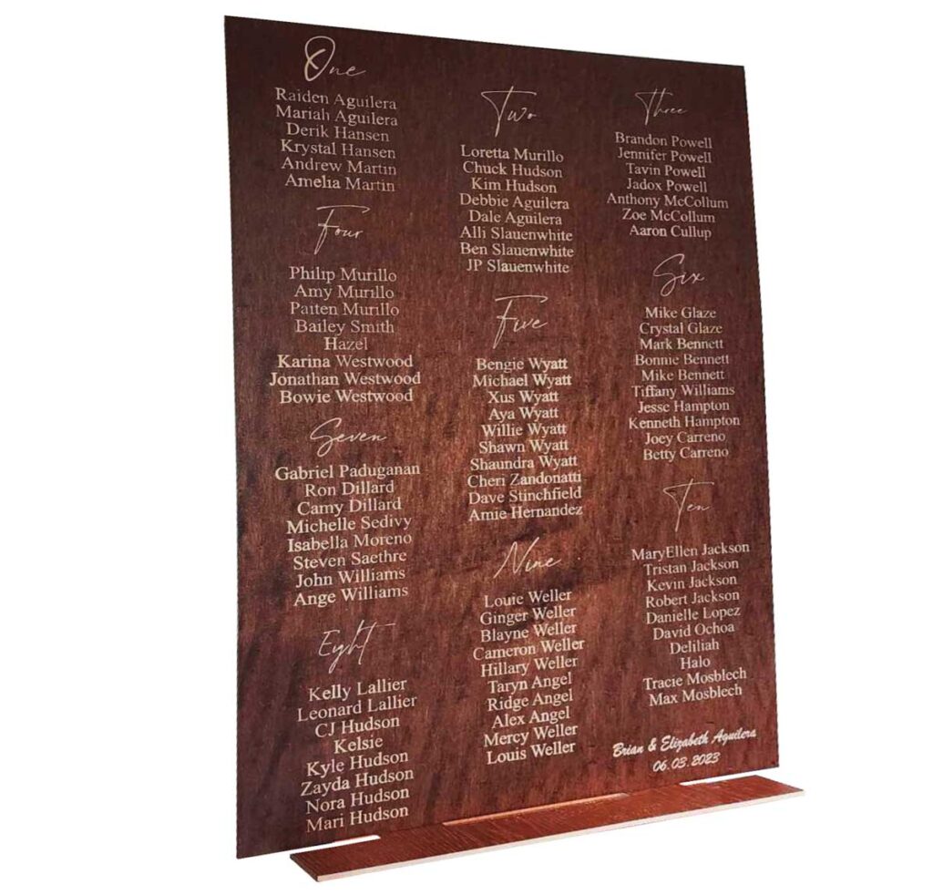 CN Wooden Seating Chart by DK Laser Engraving