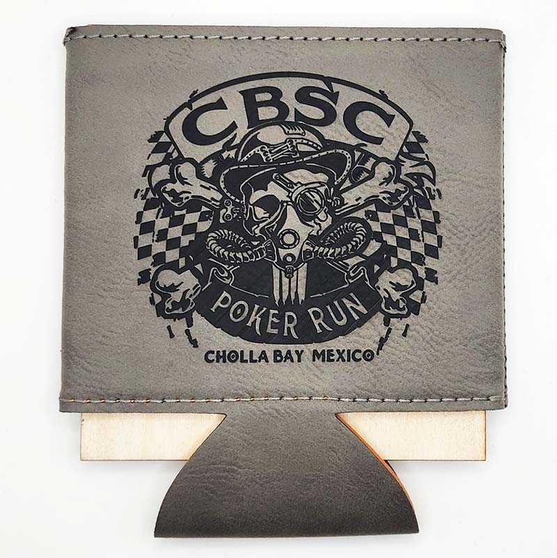 Laser engraved leather koozie